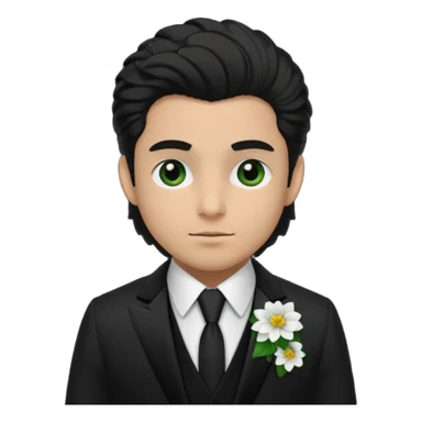 Chico blanco, pelo rubio oscuro, ojos verdes, traje boda oscuro y flor solapa sticker