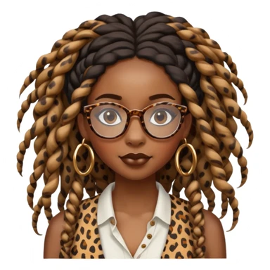 black girl with long boho twists that wears big cheetah print glasses sticker
