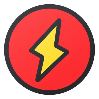 red circular button with lightning bolt logo sticker