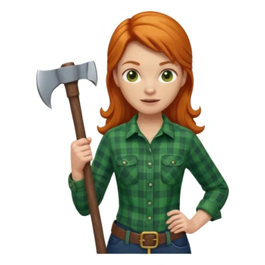 ginger lumberjack woman holding axe green checked shirt sticker