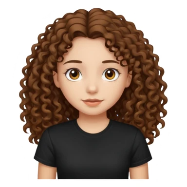 Brown eyes, long curly brown hair black t-shirt girl sticker