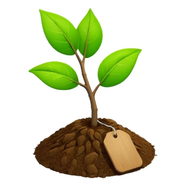 bright green sapling with wooden tag on soft soil, apple 3d emoji style sticker