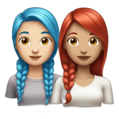 girls one with blue hair white skin other with red hair light brown skin sticker