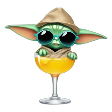 baby Yoda wearing sunglasses and drinking an umbrella cocktail sticker