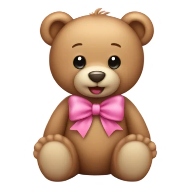 light brown happy teddy bear with pink bow sticker