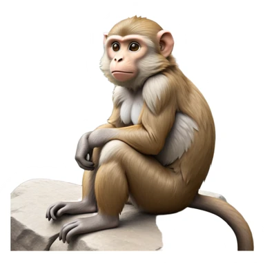 cinematic-macaque-realistic-full-body-sitting-emoji,-compact-muscular-frame-poised-on-a-rocky-outcrop,-short-curled-tail-resting-behind,-head-tilted-dramatically,-thick-dense-fur-in-warm-shades-of-brown-and-grey,-expressive-eyes-filled-with sticker
