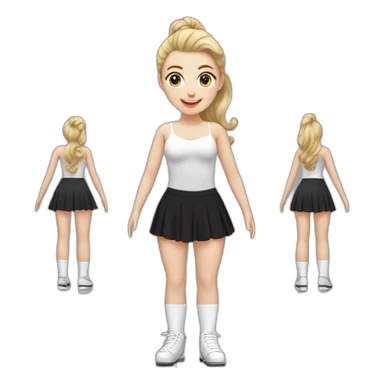 caucasian-curvy-figure skater girl short-black-skirt-back-and-front-views-long-white-socks sticker