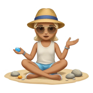 Someone sitting on the ground in the Beach close to the water and throws stone at the water and it's a sunset sticker