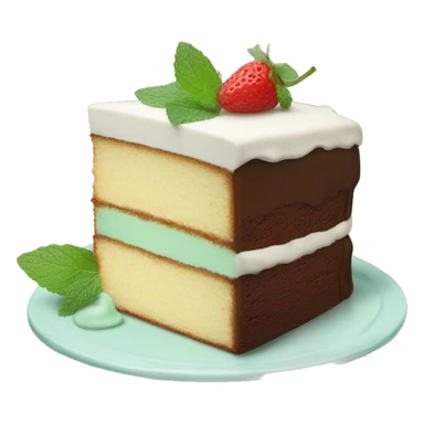 a piece of cake with a mint leaf on top sticker