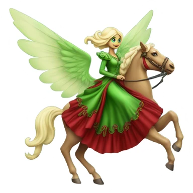 "galora green blonde alien woman" in red Victorian elegant dress, full body, rides winged horse
NO WOKE
 sticker
