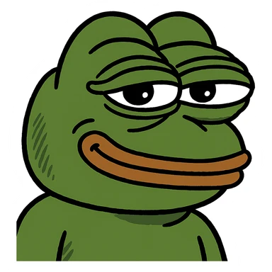 Pepe the Frog face, classic meme style, green sticker