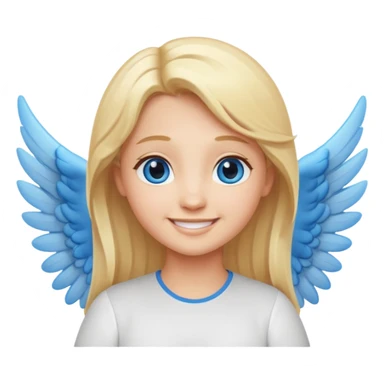 angel emoji blonde hair, blue eyes and smiling, larger wings with darker outline on them and bigger smile sticker