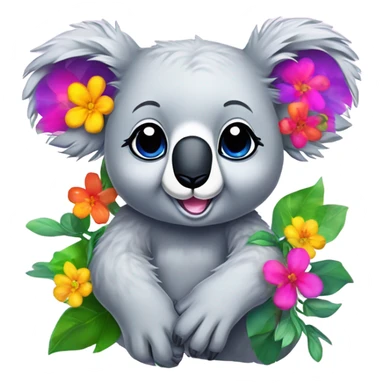 Lisa Frank koala bear with flowers sticker