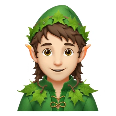 handsome elf with messy brunette hair wearing a leafy outfit and smile confidently sticker