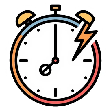 wallet with a racing clock with speed lines in top right corner, lightning bolt symbol near clock to indicate speed, fast-moving clock hands sticker