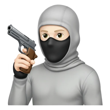 guy in a balaclava shooting a pistol with bullet firing sticker