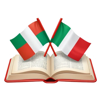Italian to English dictionary book cover with Italian and English flags sticker