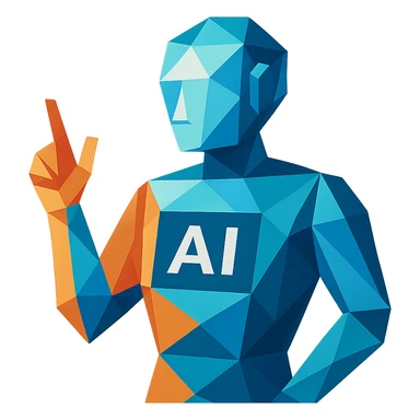 polygonal low-poly AI agent with geometric shapes and modern style sticker