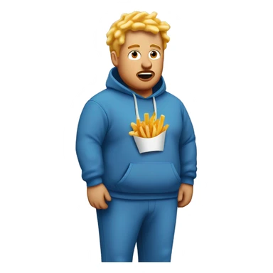 obese blonde man in dirty blue sweatsuit with chili cheese fries in his mouth sticker