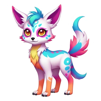 Anime-styled adorable Neon-colored multi-colored cool Falvie-Fionbri-creature-fursona, full body, with random markings sticker