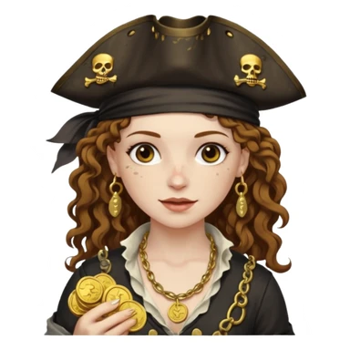 Lady Pirate With holding Coins, curly hair. sticker