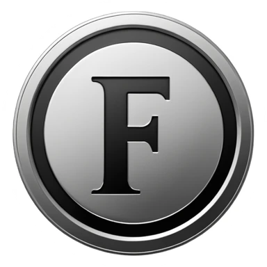 Emoji icon of a metal coin with engraved letter F, minimalist style, isolated, only black color sticker
