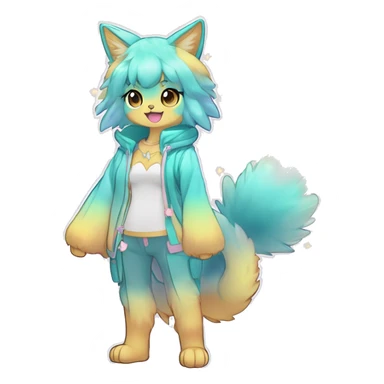 Anthro Cute Gorgeous Petite Shiny Colorful Pastel Glitter Sparkle Stars Gradient Anime Chibi Animal-Fakémon-Pokémon-Hybrid Fur Sona Aesthetic Trending Style Full Body sticker