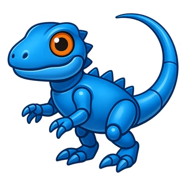 Modify the robotic lizard emoji to have two legs and two arms, keeping the shiny metallic body and expressive face, in emoji style with a transparent background. sticker