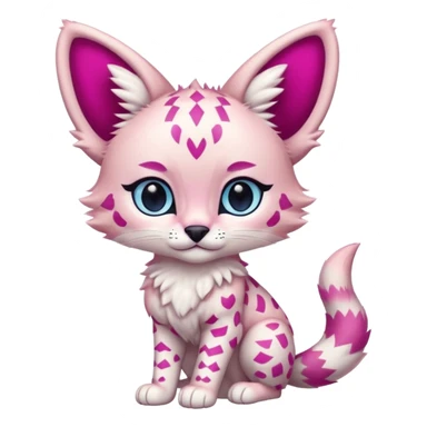 Whitish pastel-rosy-pink chibi cute elegant furry kawaii Serval, with magenta intricate chevron markings, and with big blue eyes,  sticker