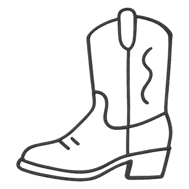 cowboy boot, hand drawn outline icon style, no fill, sketchy lines sticker