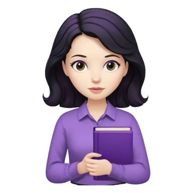 Long Hair Women with Black wavy hair, with purple Book, beige shir, without background sticker