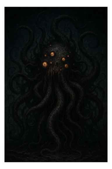 eldritch horror, monstrous, tentacles, many eyes, cosmic terror, grotesque, unsettling, horror style sticker