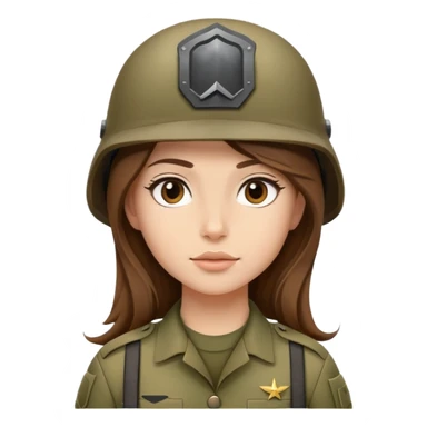 Soldier girl long brown hair army helmet sticker