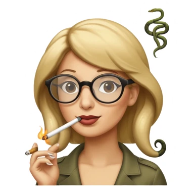 can you create a sneaky bitch SNAKE with big glasses smoking a cigarrette? the SNAKE needs to have dirty blonde hair
can you add a text baloon saying "YADA YADA" - it's a snake emoji sticker