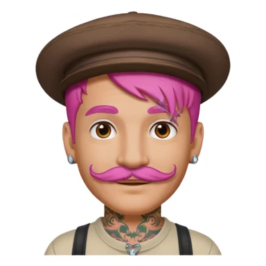 pink haired man and face tattoos and hat and mustache sticker