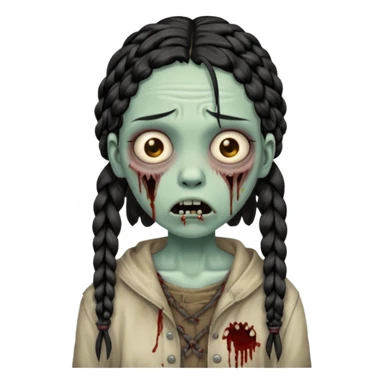 make a zombie with a droopy mouth girl with black knotless braids  sticker
