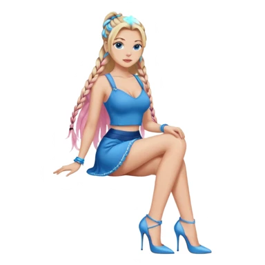 Long lash Beauty with blonde balayage and pink highlights long hair half braids with blue eyes wear Heels and a sexy Outfit sit sticker