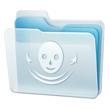 A simple icon of a transparent white plastic folder, minimal and clean, with rounded corners, subtle translucency, soft shading, and a small self-care, skincare, routine documents symbol on the front sticker