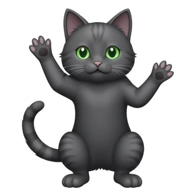 full body gorgeous solid dark grey cat with green eyes, white paws and white whiskers reaching for something sticker