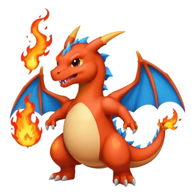 cute minimalistic red charizard pokemon throwhing flames 2 horns, blue wings only on the inside part sticker
