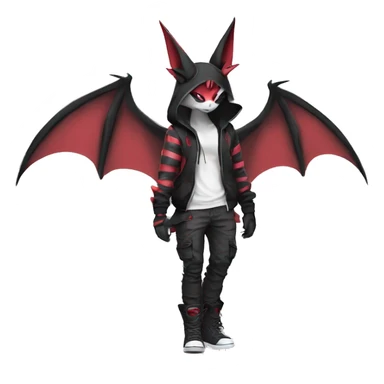 Dark Unique Anthro Cool Kawaii Horned Bat-Winged Zangoose-Litten-Pokémon with edgy stripes Punk Techwear Hoodie Cargo Collar sticker