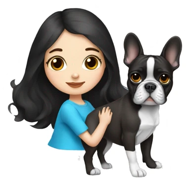 Girl with dark hair and Blue eyes Kissing french Bulldog dark sticker
