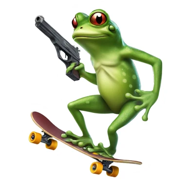 frog on a skateboard with a gun sticker