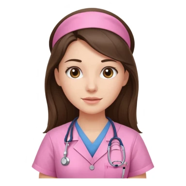 pretty brunette nurse with long hair in pink scrubs sticker