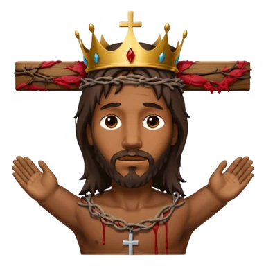 African American Jesus Christ bleeding hanging on wooden cross with crown of thorns on his head sticker