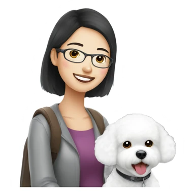 A cute and happy bichon frise with an Asian woman at the airport  sticker