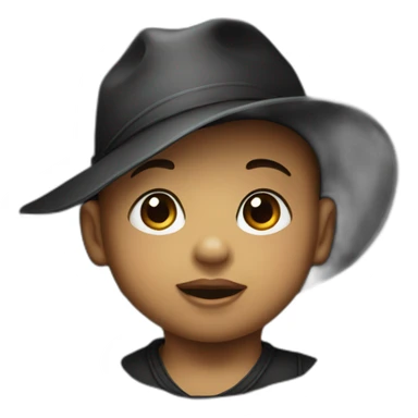 Baby dit with a black hat sticker