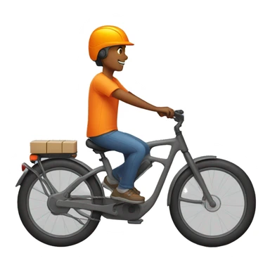 Delivery guy on a bike wearing orange tshirt and orange bag orange helmet sticker