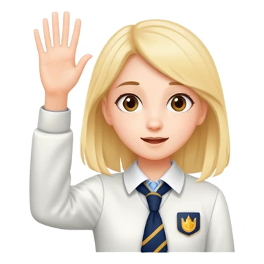 Girl student in school uniform upside down, waving her hand sticker