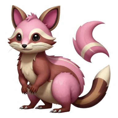 Rare realistic brown-scaled pink, white beige edgy badass epic pretty beautiful handsome gorgeous aesthetic colorful vibrant Vernid-Furret-Linoone-Amaura-species-Fakemon-creature by LiLaiRa, random markings, (full body) sticker